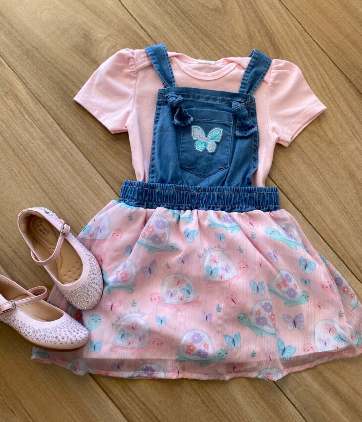 fernandaramoskids com br Conjunto Infantil Feminino Body Rosa e Salopete Estampada1