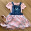 Conjunto Infantil Feminino Body Rosa e Salopete Estampada Fernanda Ramos Kids