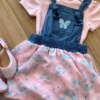 fernandaramoskids com br Conjunto Infantil Feminino Body Rosa e Salopete Estampada2