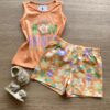 Conjunto Infantil Feminino Regata Laranja e Short Estampado de Flores Fernanda Ramos Kids