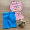 Conjunto Infantil Feminino Regata Rosa Cavalinho e Bermuda Azul Fernanda Ramos Kids