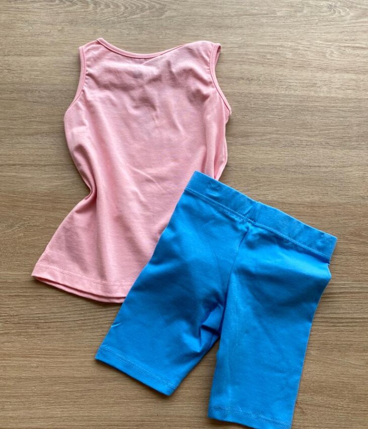 fernandaramoskids com br Conjunto Infantil Feminino Regata Rosa Cavalinho e Bermuda Azul2