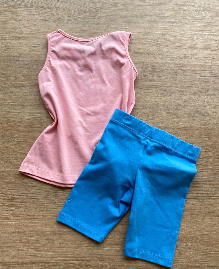 fernandaramoskids com br Conjunto Infantil Feminino Regata Rosa Cavalinho e Bermuda Azul2