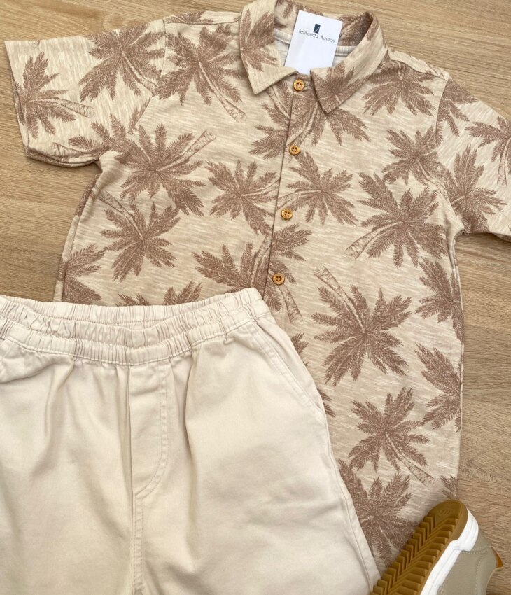 fernandaramoskids com br Conjunto Infantil Masculino Camisa Estampada e Bermuda Cru com Bolsos1