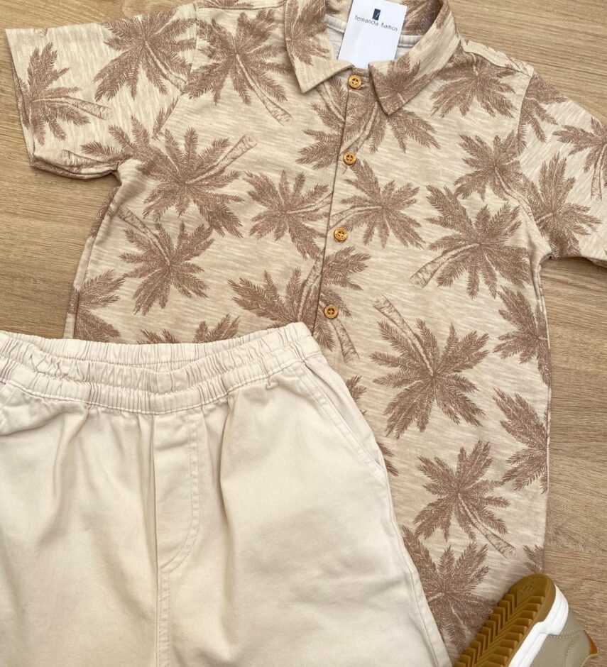 fernandaramoskids com br Conjunto Infantil Masculino Camisa Estampada e Bermuda Cru com Bolsos1
