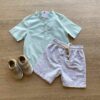 Conjunto Infantil Masculino Camisa Manga Curta Verde Água e Bermuda Fernanda Ramos Kids