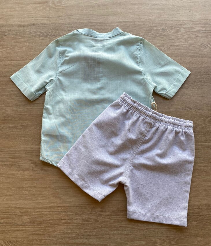 fernandaramoskids com br Conjunto Infantil Masculino Camisa Manga Curta Verde Água e Bermuda3