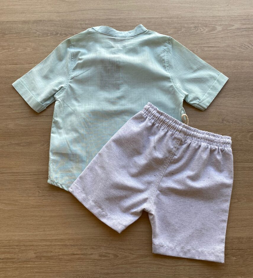 fernandaramoskids com br Conjunto Infantil Masculino Camisa Manga Curta Verde Água e Bermuda3
