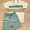 Conjunto Infantil Masculino Camiseta Bege com Detalhes e Bermuda Listrada Fernanda Ramos Kids