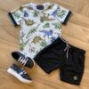 Conjunto Infantil Masculino Camiseta Estampada e Bermuda Preta Fernanda Ramos Kids