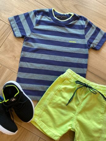 fernandaramoskids com br Conjunto Infantil Masculino Camiseta Listrada e Bermuda Verde 1