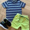 Conjunto Infantil Masculino Camiseta Listrada e Bermuda Verde Fernanda Ramos Kids