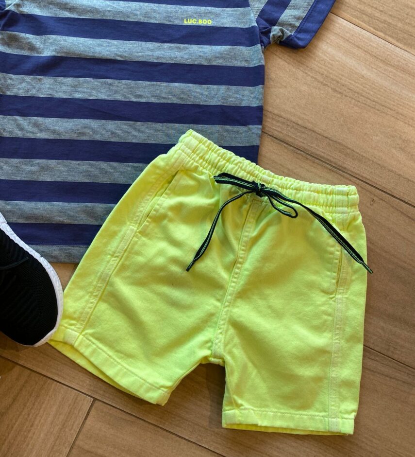 fernandaramoskids com br Conjunto Infantil Masculino Camiseta Listrada e Bermuda Verde 2