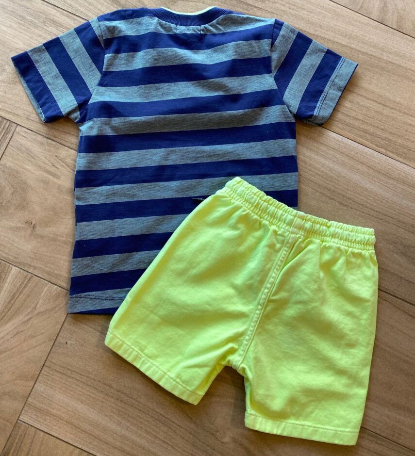 fernandaramoskids com br Conjunto Infantil Masculino Camiseta Listrada e Bermuda Verde 3