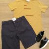 Conjunto Infantil Masculino Camiseta Mostarda e Bermuda de Sarja Fernanda Ramos Kids