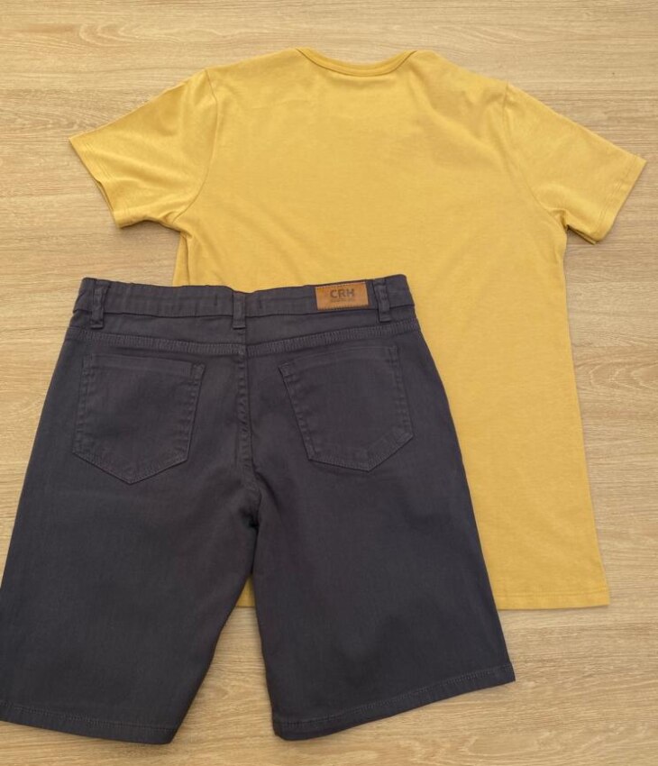 fernandaramosstore com br Conjunto Infantil Masculino Camiseta Mostarda e Bermuda de Sarja2