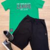 Conjunto Infantil Masculino Camiseta Verde e Bermuda Preta Fernanda Ramos Kids