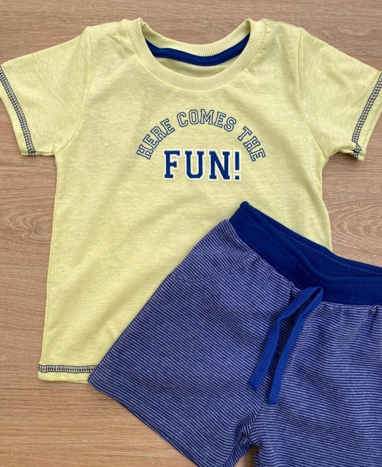 fernandaramoskids com br Conjunto Infantil Masculino Camiseta Verde Lima e Bermuda Listrada Azul1