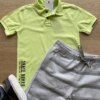 fernandaramoskids com br Conjunto Masculino Infantil Camisa Polo Verde e Bermuda Listrada Cinza1