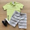 Conjunto Masculino Infantil Camisa Polo Verde e Bermuda Listrada Cinza Fernanda Ramos Kids