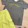 fernandaramoskids com br Conjunto Masculino Infantil Camiseta Future Cinza e Bermuda Verde1