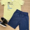 fernandaramoskids com br Conjunto Masculino Infantil Camiseta Future Verde e Bermuda Jeans1