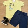 Conjunto Masculino Infantil Camiseta Future Verde e Bermuda Jeans Fernanda Ramos Kids