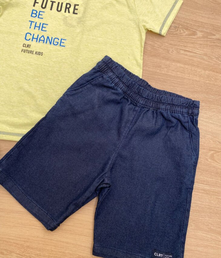 fernandaramoskids com br Conjunto Masculino Infantil Camiseta Future Verde e Bermuda Jeans3