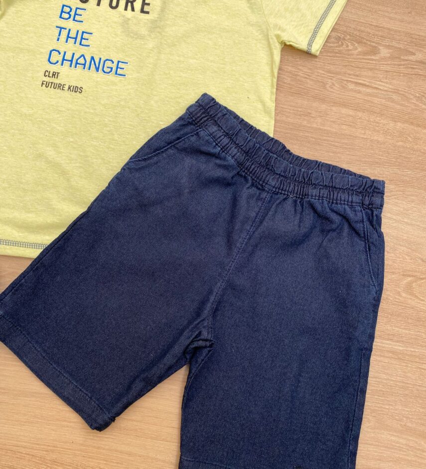 fernandaramoskids com br Conjunto Masculino Infantil Camiseta Future Verde e Bermuda Jeans3