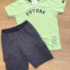 Conjunto Masculino Infantil Camiseta Verde Future e Bermuda Azul Marinho Fernanda Ramos Kids