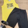 Conjunto Masculino Infantil Regata Amarela Start e Bermuda Preta Fernanda Ramos Kids
