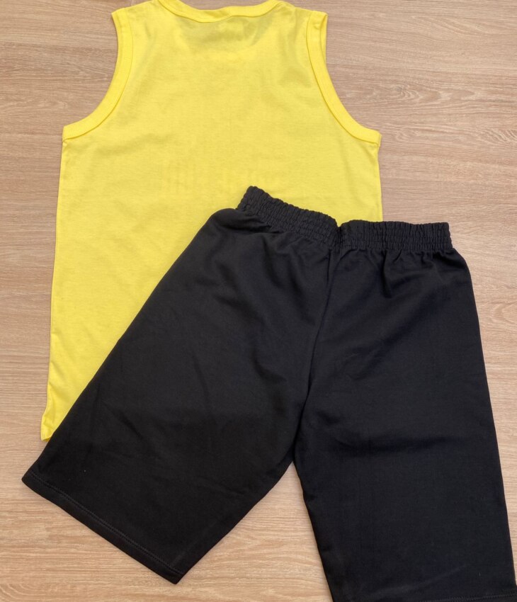 fernandaramoskids com br Conjunto Masculino Infantil Regata Amarela Start e Bermuda Preta3