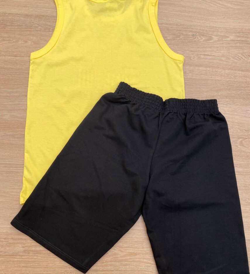 fernandaramoskids com br Conjunto Masculino Infantil Regata Amarela Start e Bermuda Preta3