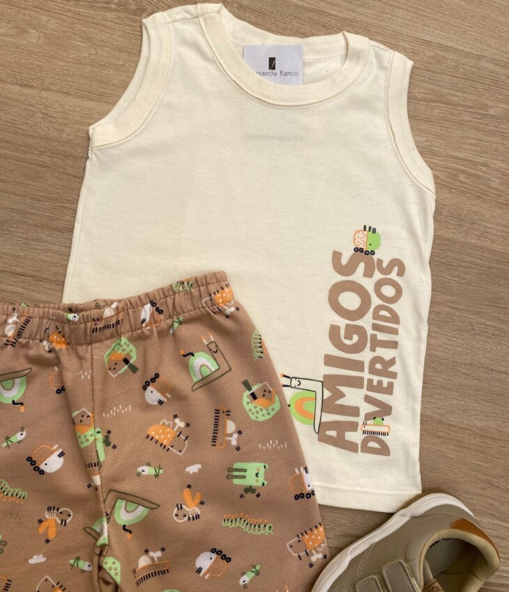 fernandaramoskids com br Conjunto Masculino Infantil Regata Off White e Bermuda Estampada1