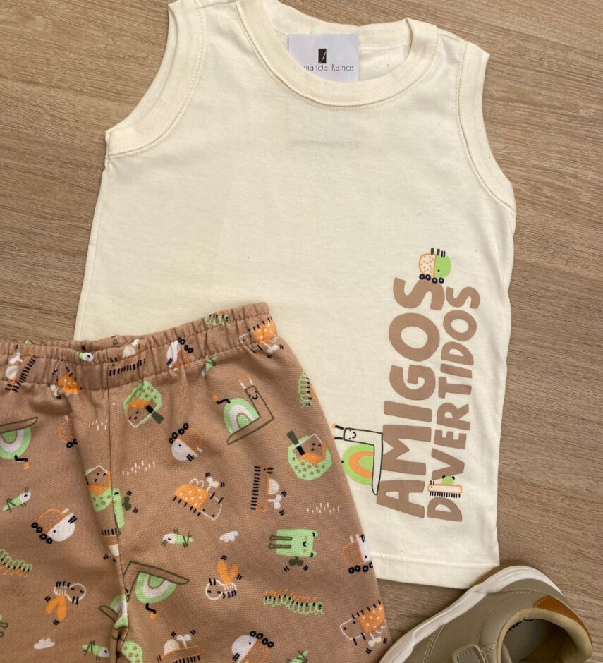 fernandaramoskids com br Conjunto Masculino Infantil Regata Off White e Bermuda Estampada1