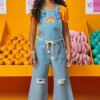 fernandaramoskids com br Macacão Infantil Feminino Jardineira Jeans com Amarração1