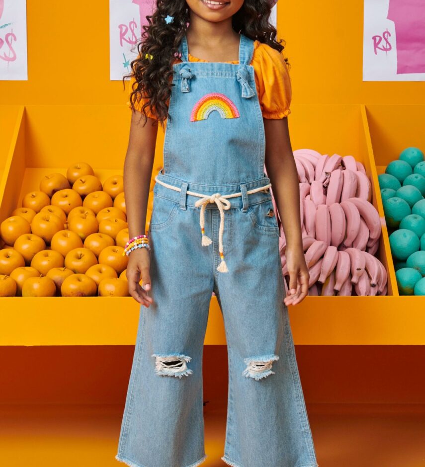 fernandaramoskids com br Macacão Infantil Feminino Jardineira Jeans com Amarração1