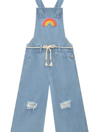 Macacão Infantil Feminino Jardineira Jeans com Amarração Fernanda Ramos Kids