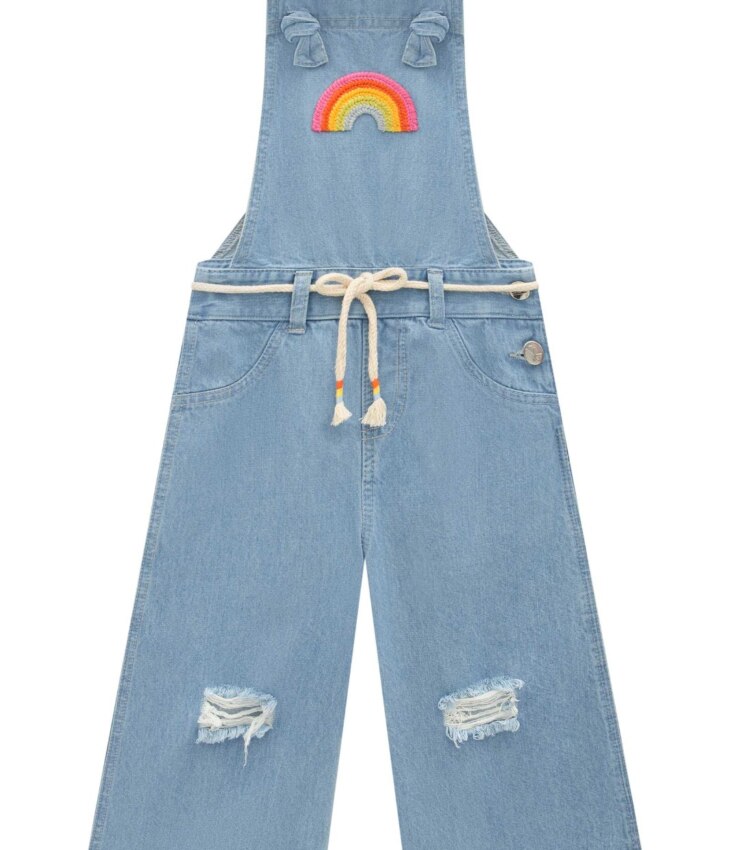 Macacão Infantil Feminino Jardineira Jeans com Amarração Fernanda Ramos Kids