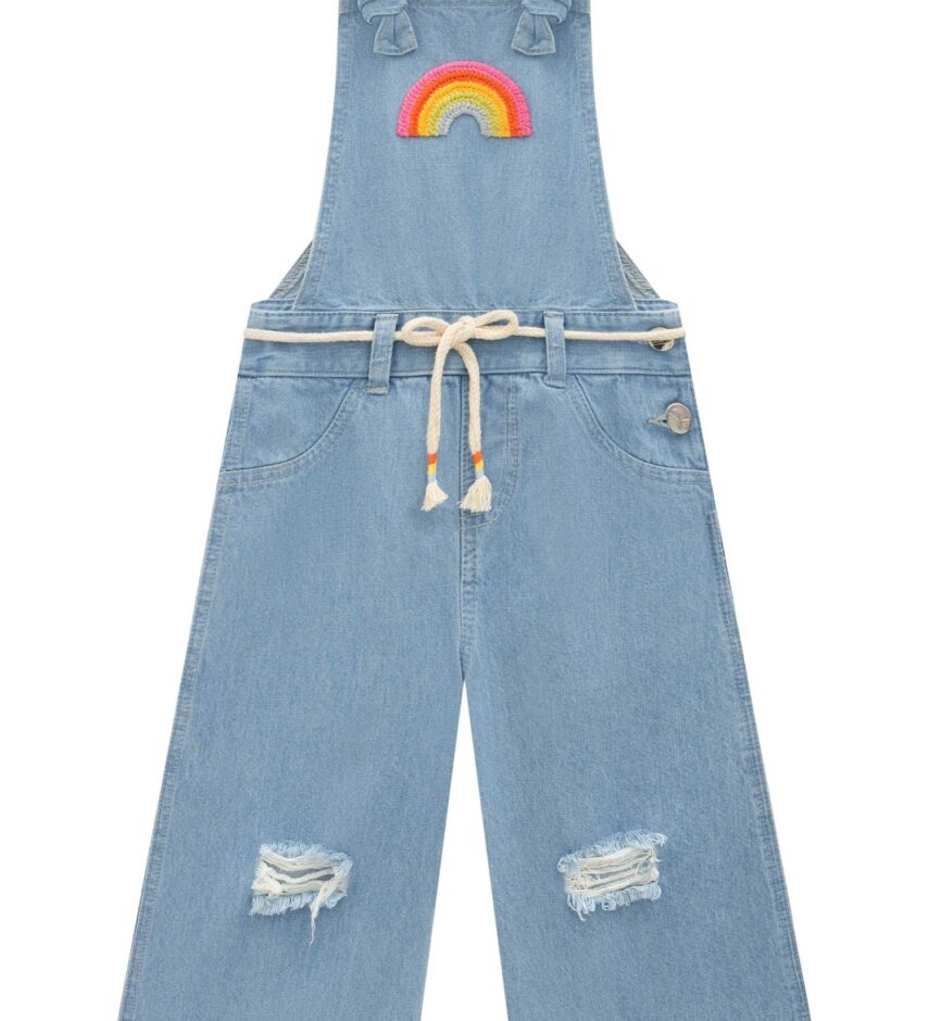 Macacão Infantil Feminino Jardineira Jeans com Amarração Fernanda Ramos Kids