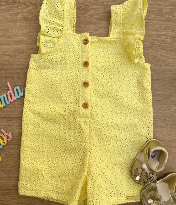fernandaramoskids com br Macaquinho Feminino Infantil Babados nas Alças Laise Amarelo2