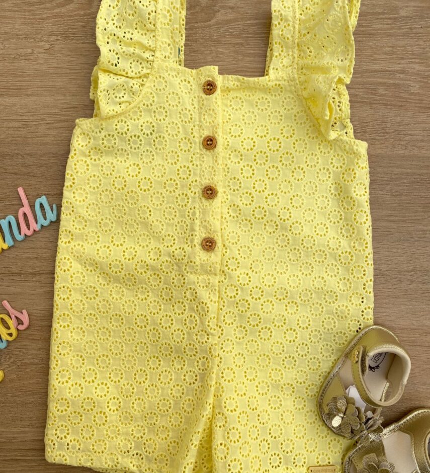 fernandaramoskids com br Macaquinho Feminino Infantil Babados nas Alças Laise Amarelo2