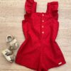 Macaquinho Feminino Infantil Babados nas Alças Laise Vermelho Fernanda Ramos Kids