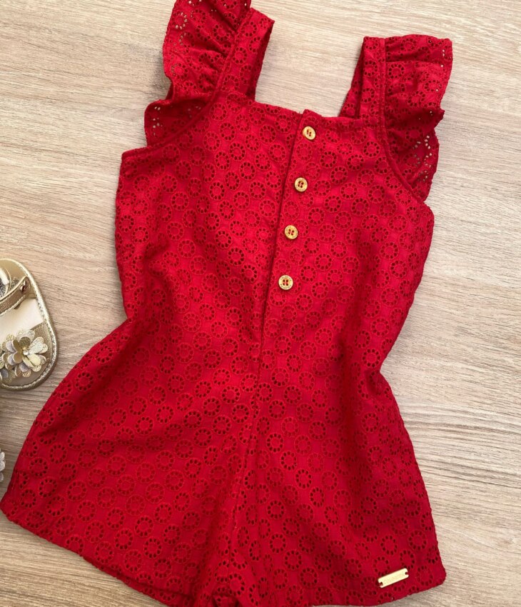 fernandaramoskids com br Macaquinho Feminino Infantil Babados nas Alças Laise Vermelho2