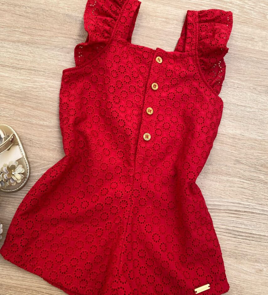 fernandaramoskids com br Macaquinho Feminino Infantil Babados nas Alças Laise Vermelho2