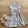 fernandaramoskids_com_br- Vestido Feminino Infantil Alça Fina Estampado com o Fundo Verde Água Fernanda Ramos Kids