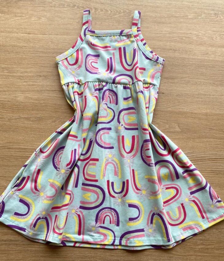 fernandaramoskids com br Vestido Feminino Infantil Alça Fina Estampado com o Fundo Verde Água2