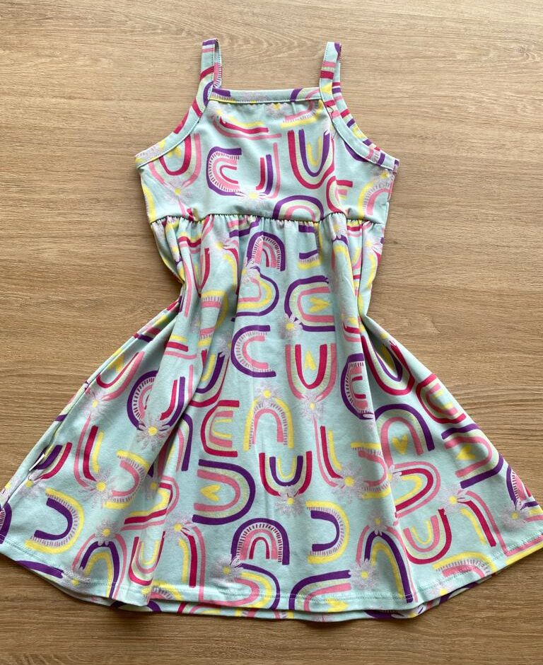 fernandaramoskids com br Vestido Feminino Infantil Alça Fina Estampado com o Fundo Verde Água2