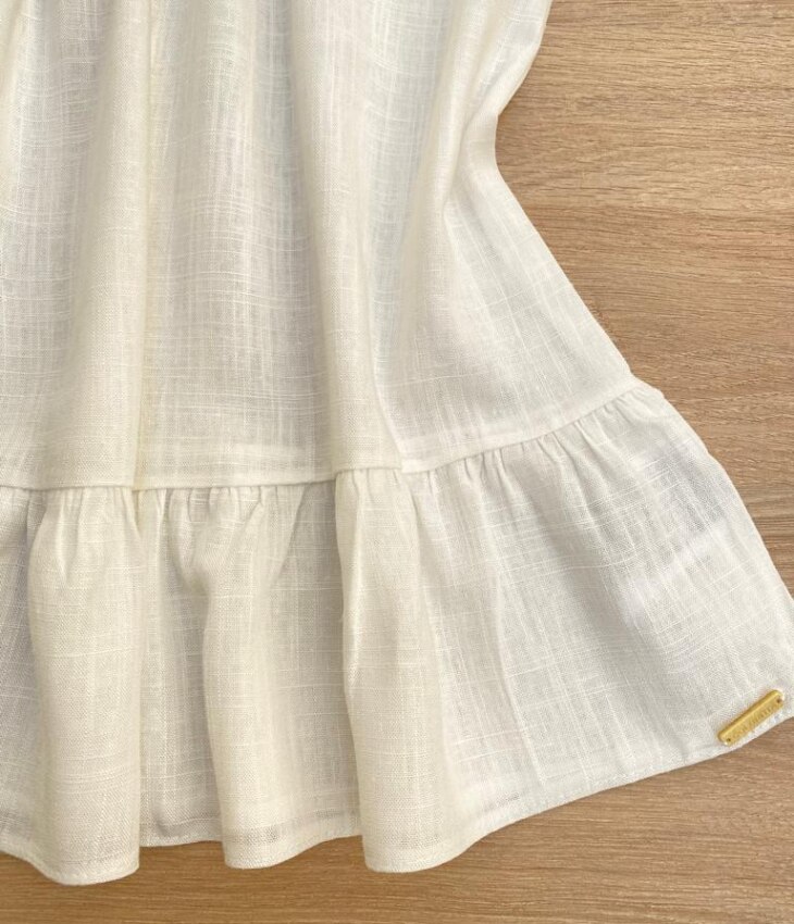 fernandaramoskids com br Vestido Infantil Feminino Branco com Manga Princesa e Detalhe de Flor1