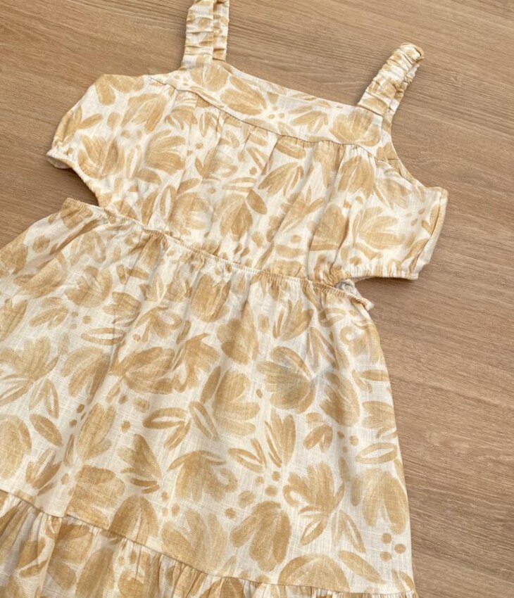 fernandaramoskids com br Vestido Infantil Feminino com Abertura Estampado Bege1